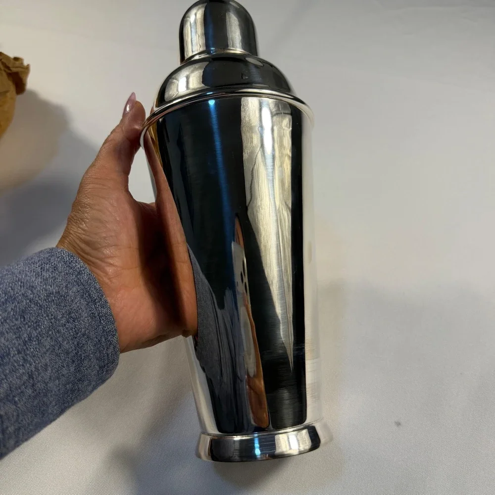 Silver Tone Mirror Finish 3 Piece Cobbler Cocktail Shaker Barware